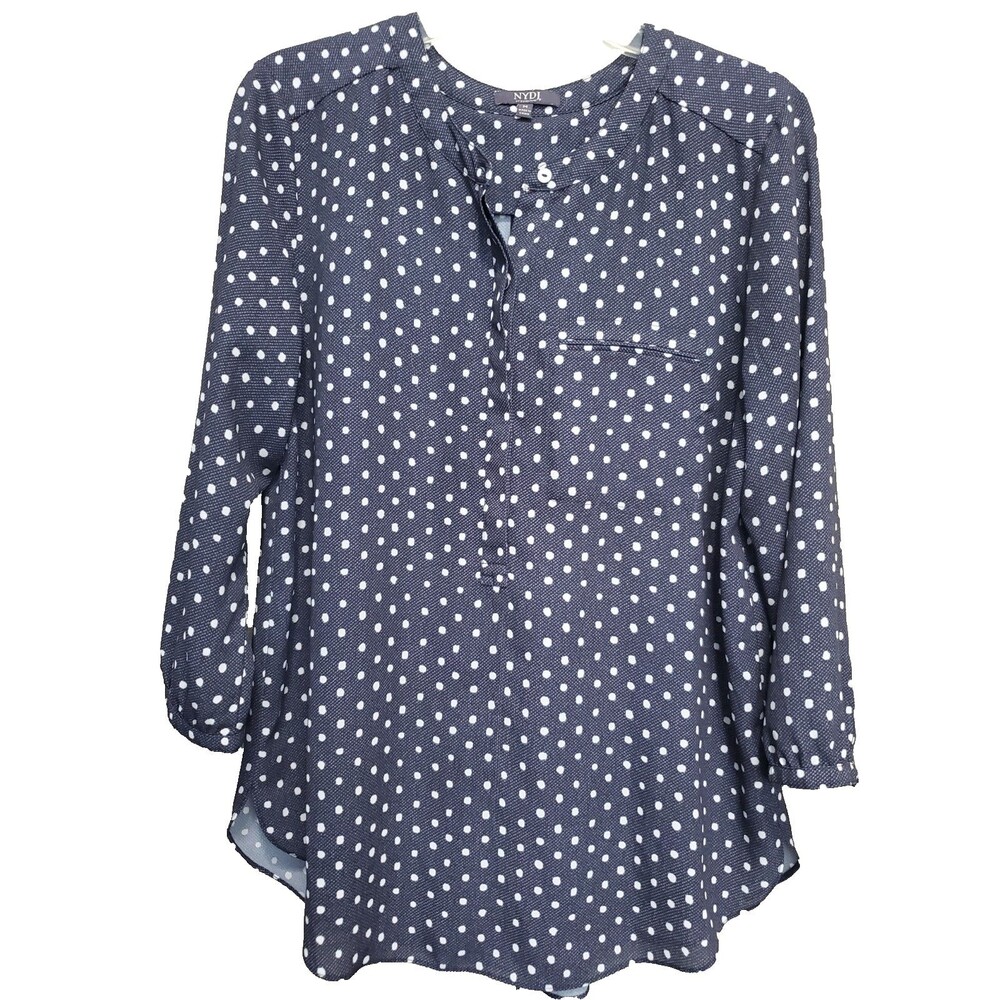 NYDJ Blue Printed Dotted Pleated Back Half-Placket Relaxed Tunic Size Medium